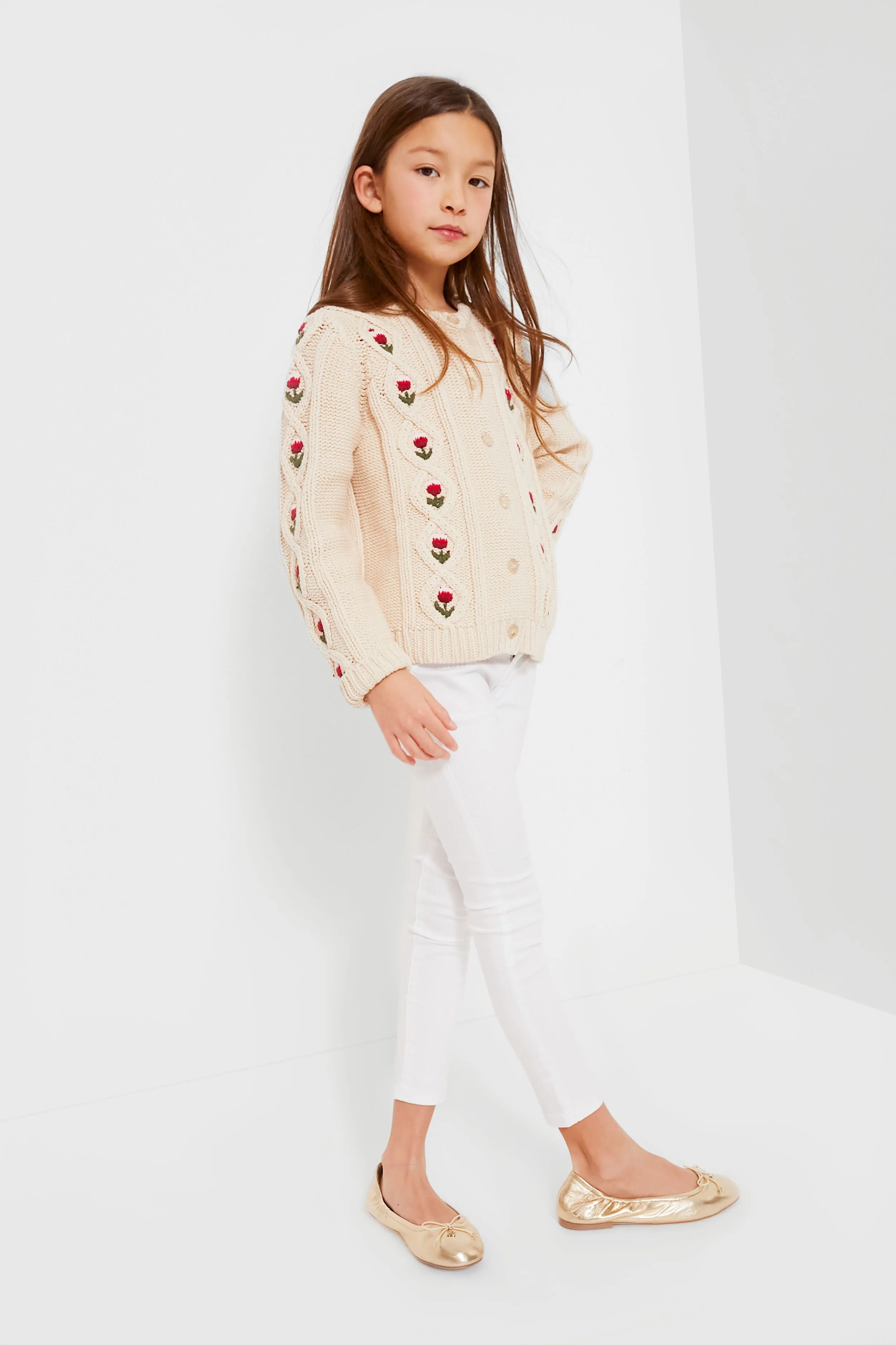 Cream Floral Embroidery Dalia Diamond Sweater