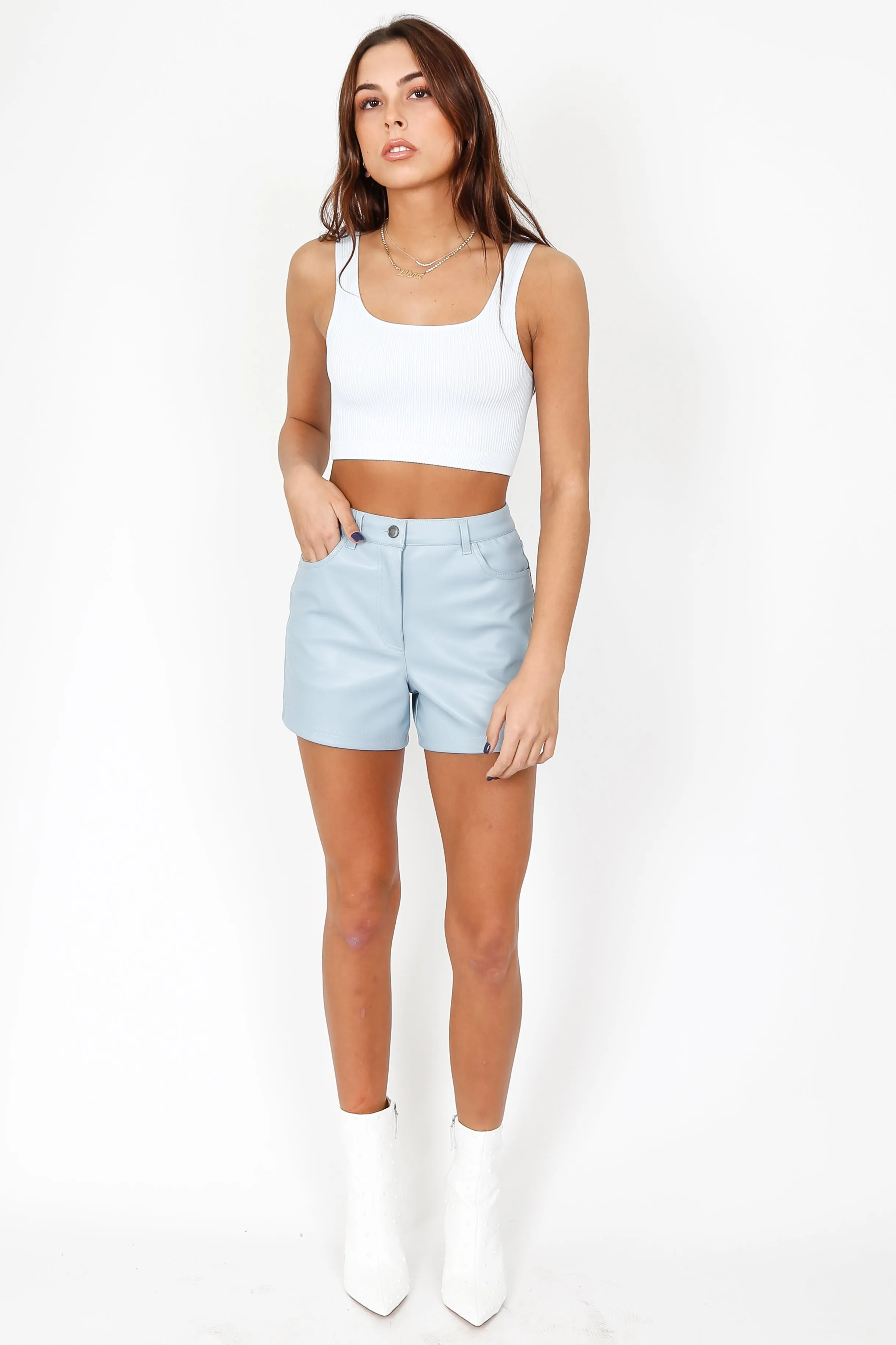 Cropped Rib Tank - Sky Blue