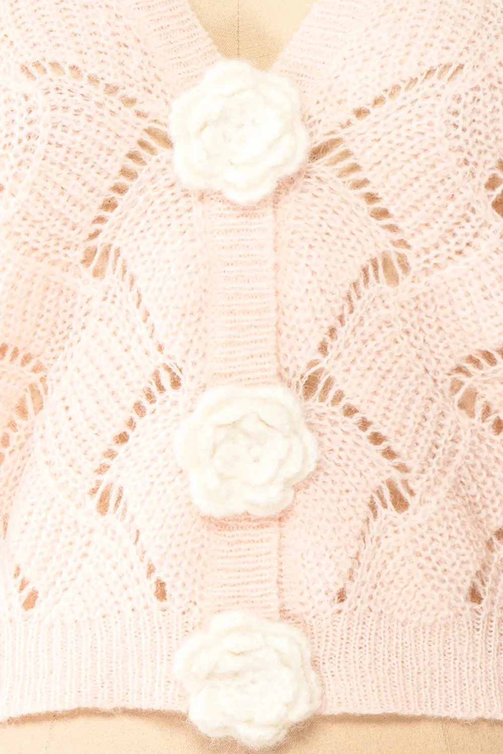 Cupidona | Pink Open-work Crochet Cardigan w/ Flowers