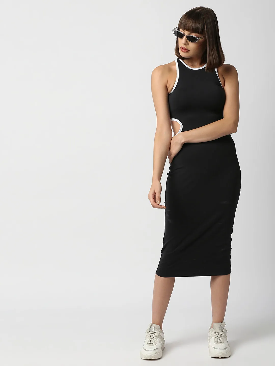 Disrupt Women Back Cut-Out Black Slim Fit Bodycon Dress