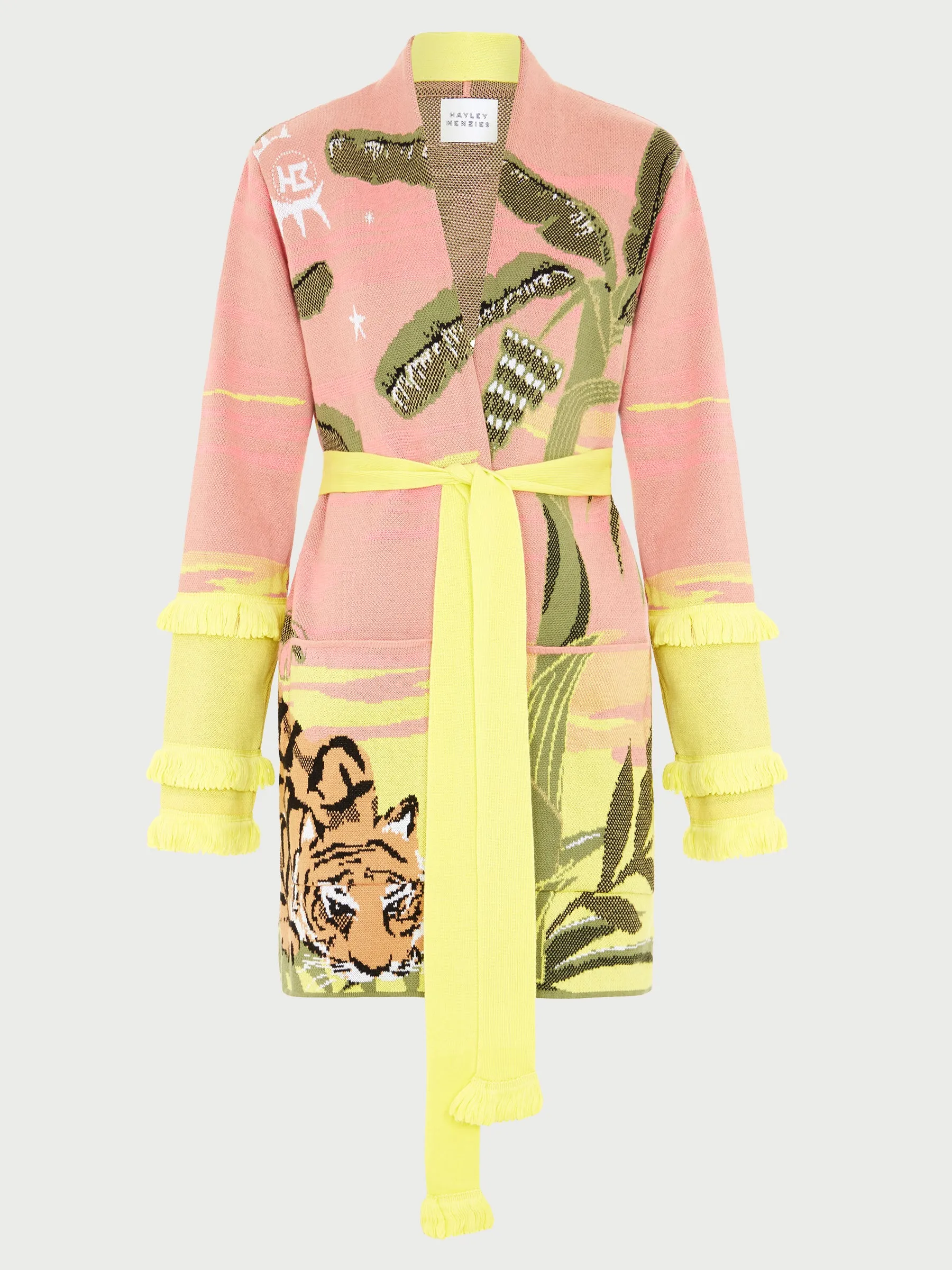 Drinking Tiger Cotton Jacquard Cardigan Pink