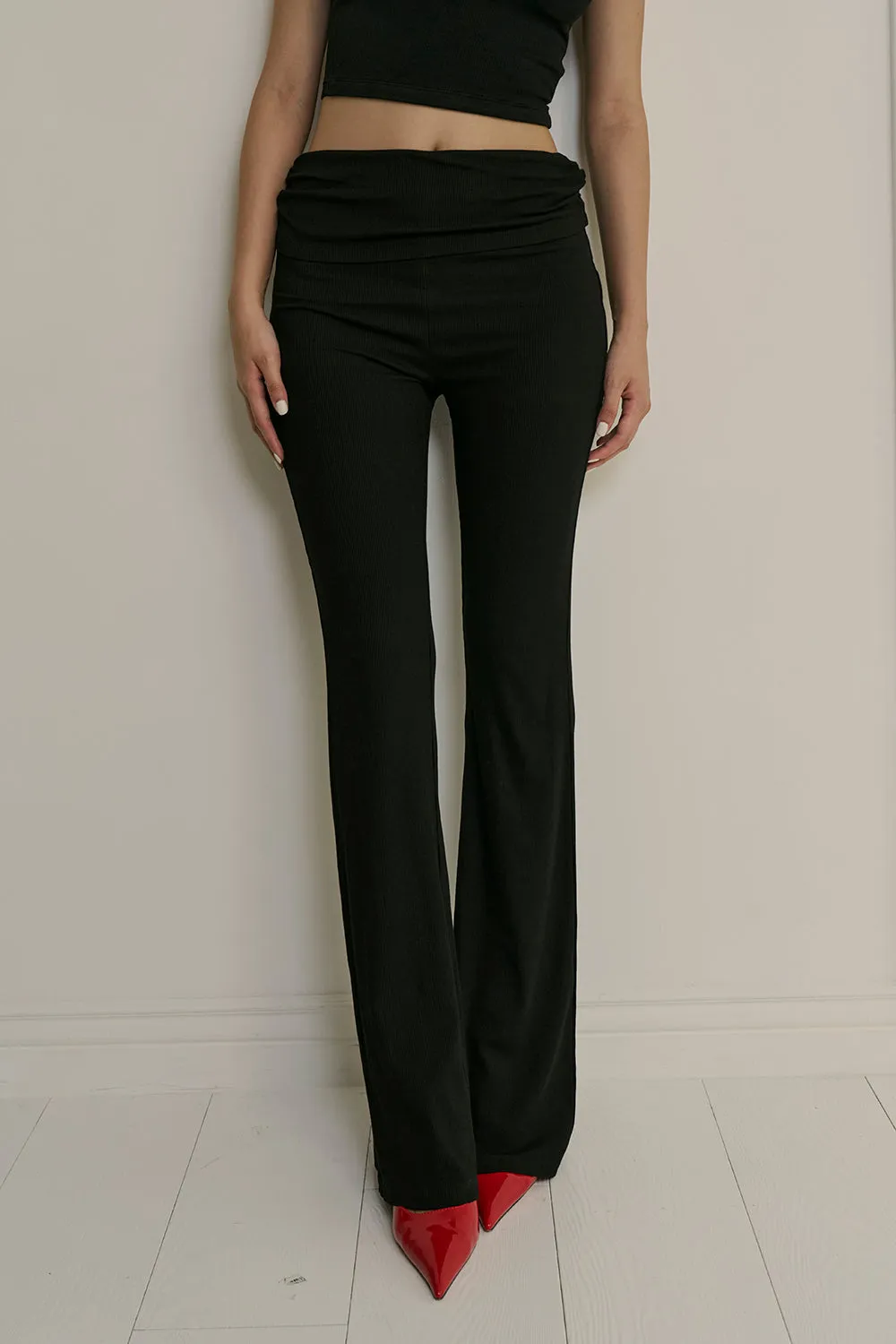 Elegant Rib Knit High Waist Pants