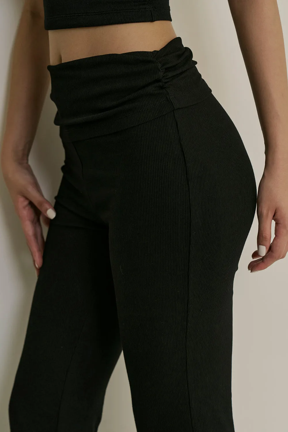 Elegant Rib Knit High Waist Pants