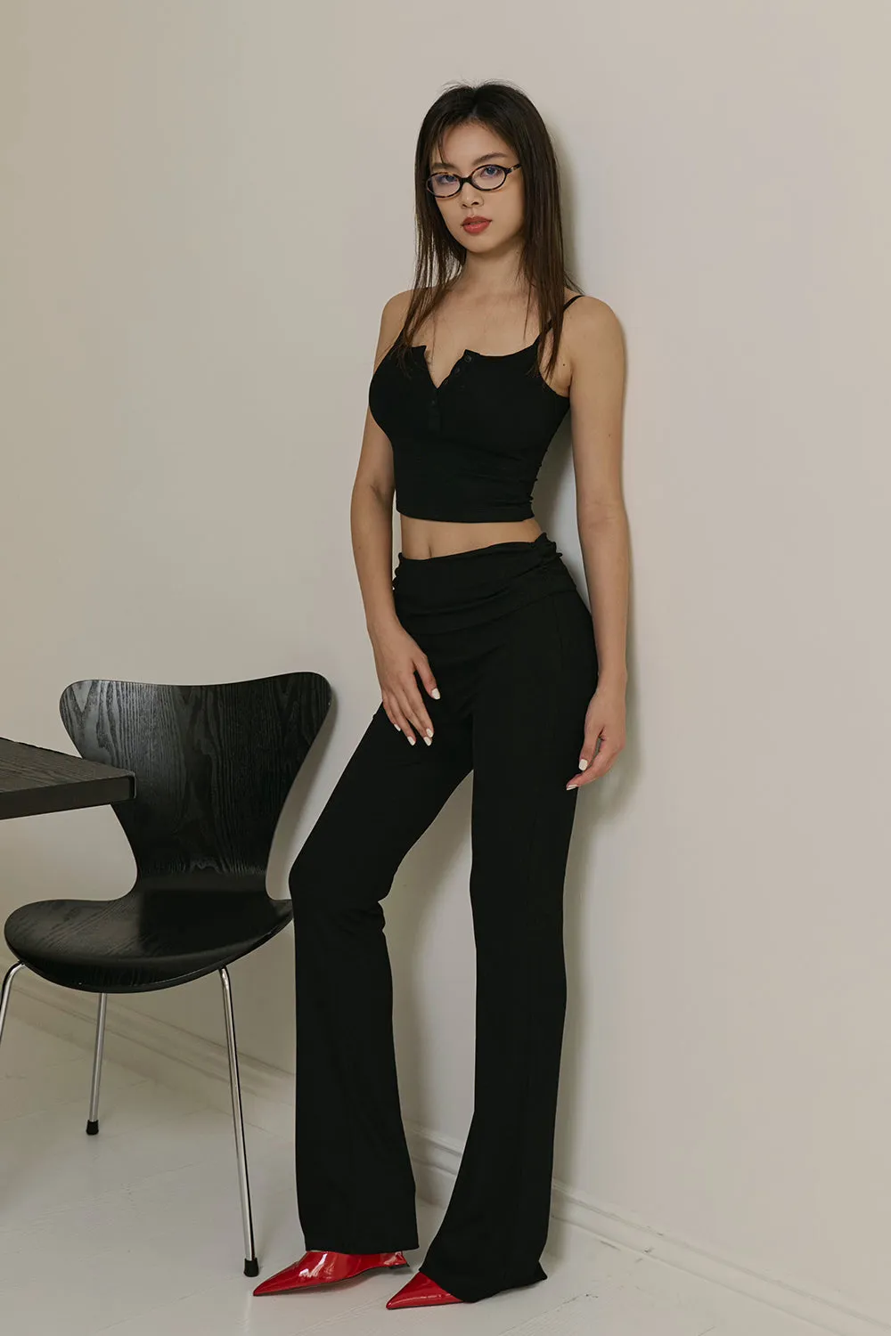 Elegant Rib Knit High Waist Pants