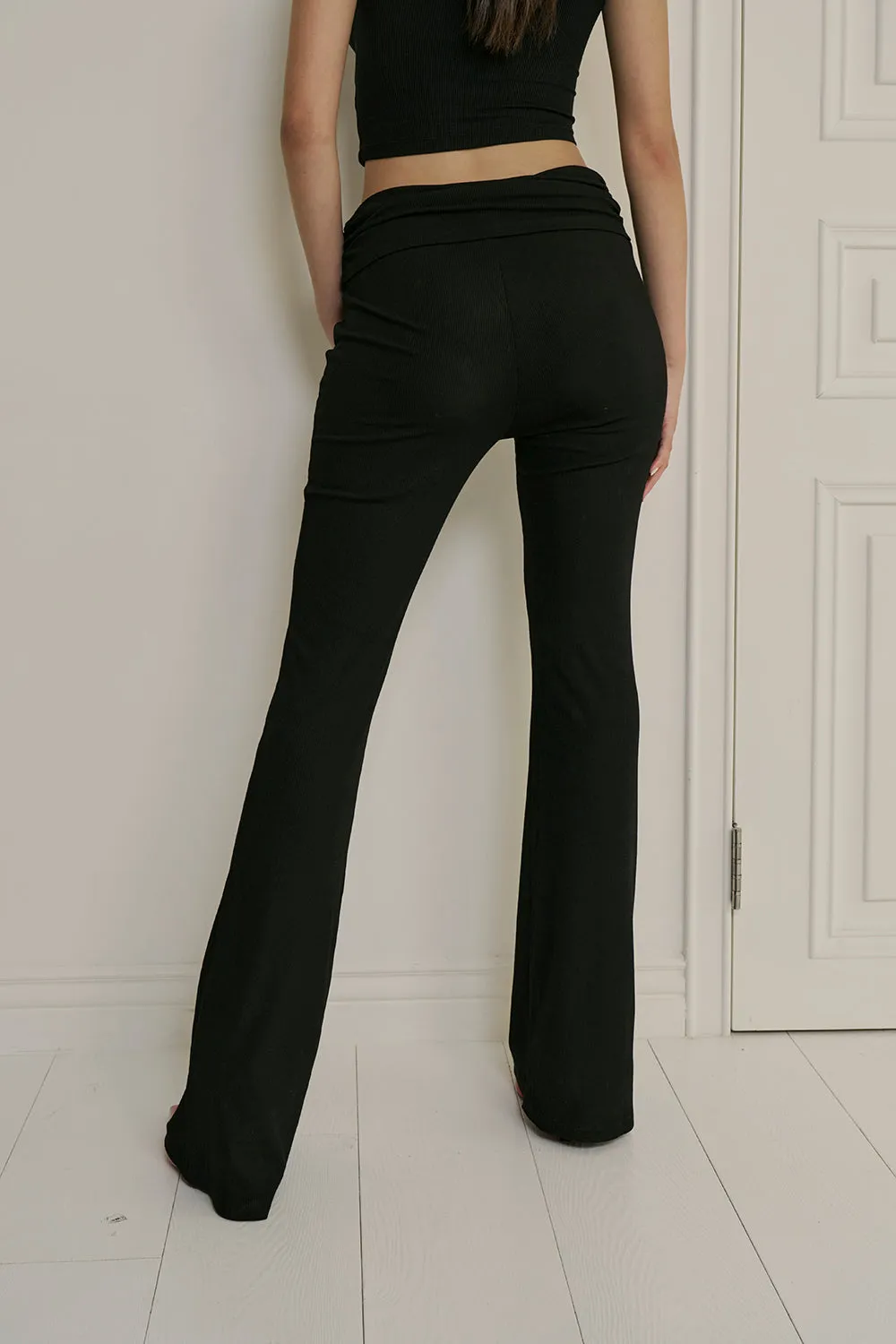 Elegant Rib Knit High Waist Pants