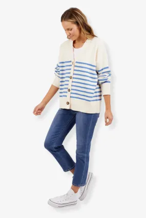 Elm - Mabel Stripe Cardi - Cerulean Blue/White Stripe