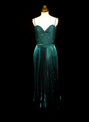 Emerald Green Pleated Satin Evening Dress