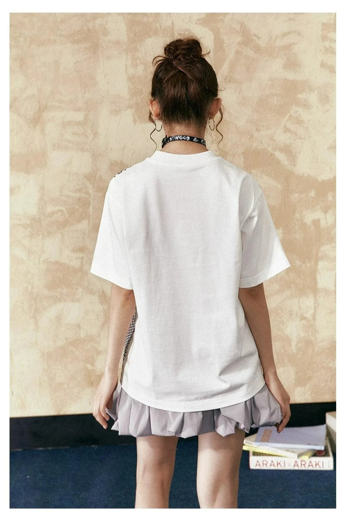 Ezek Artistic Halftone Print White Oversized T-Shirt And Gray Pleated Mini Skirt Set - Unisex Urban Streetwear