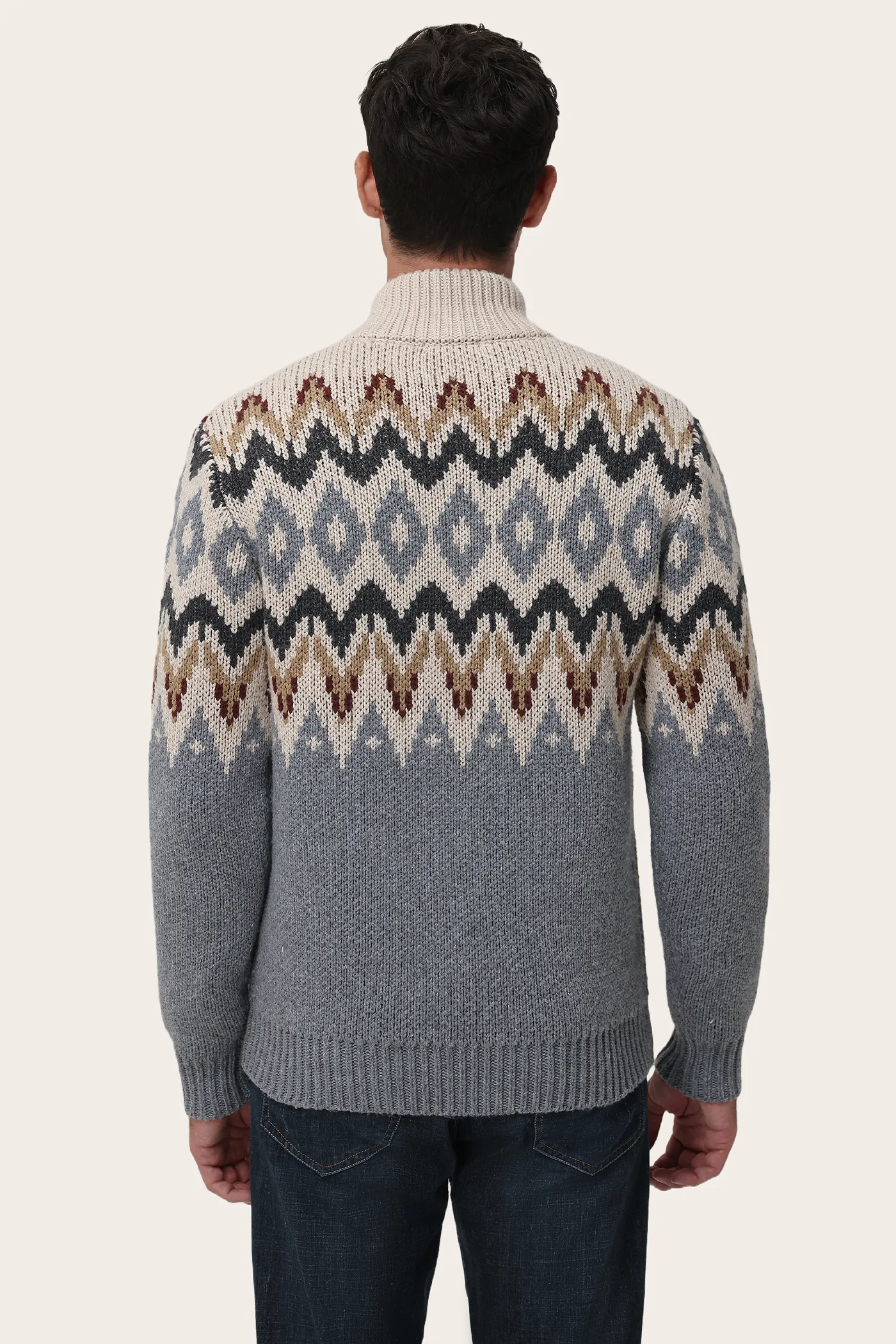 Fair Isle Knit Zip-Front Cardigan