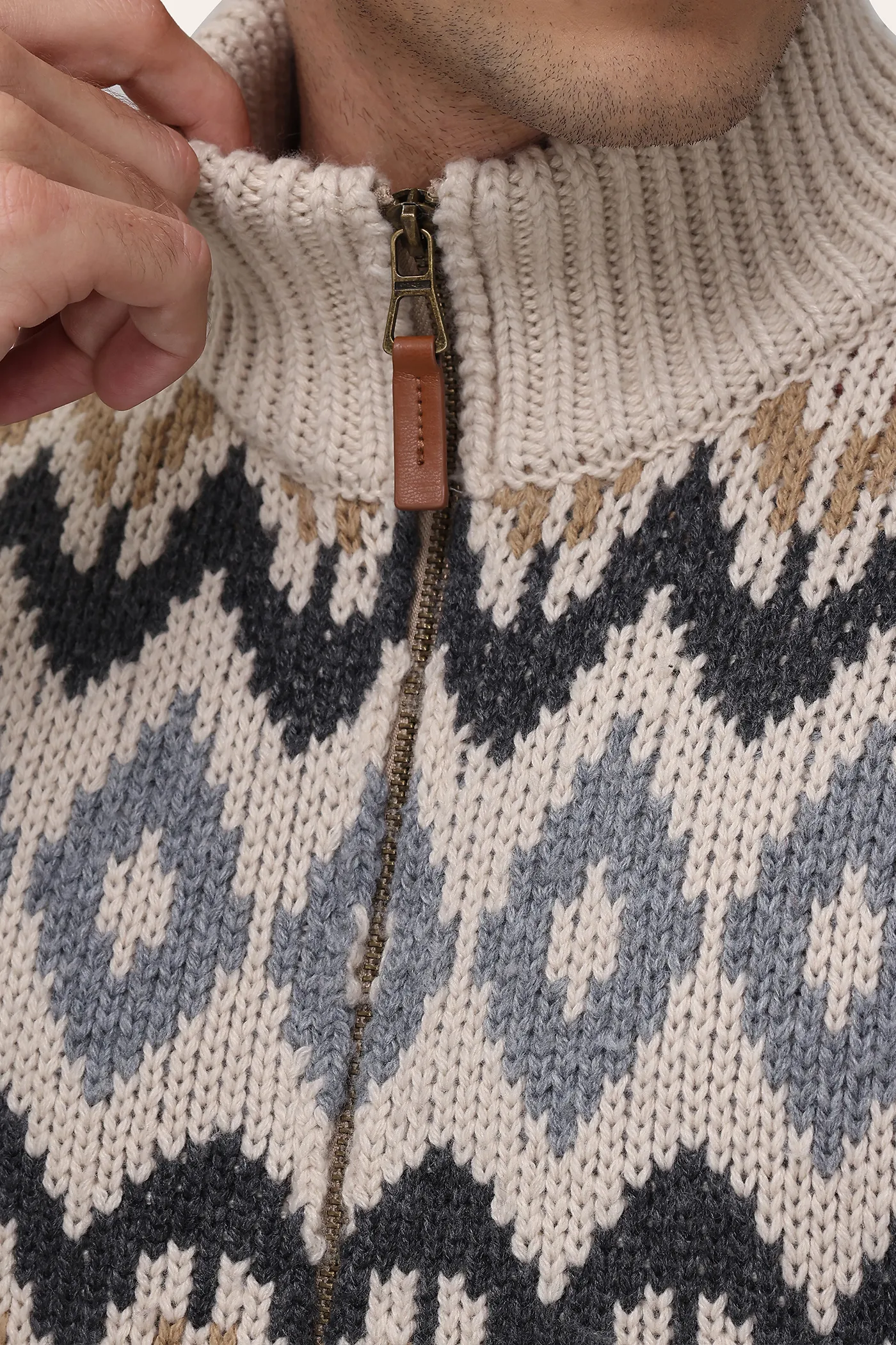 Fair Isle Knit Zip-Front Cardigan