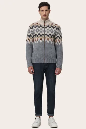 Fair Isle Knit Zip-Front Cardigan