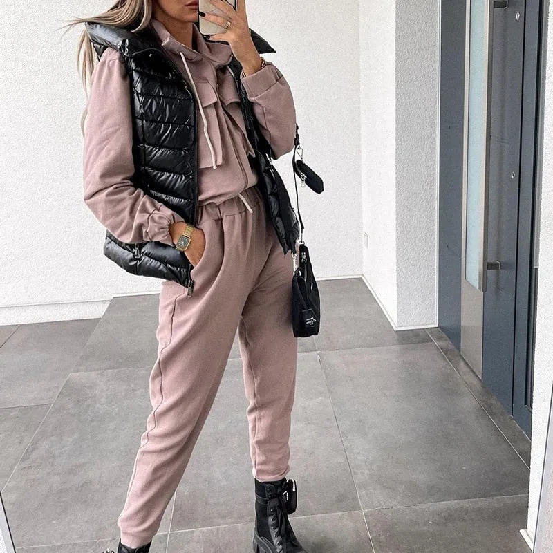 Fashionkova  2022 Spring Autumn Sportswear Outfits Women Fashion Zipper Cardigan And Elastic Waist Pants Tracksuit Casual Solid 2Pcs Suit Set