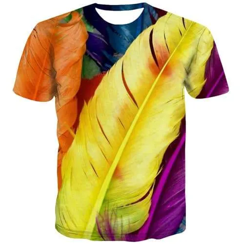 Feather T-shirt Men Colorful Tshirts Cool Harajuku Shirt Print Painted Tshirt Anime Psychedelic T-shirts Graphic Short Sleeve