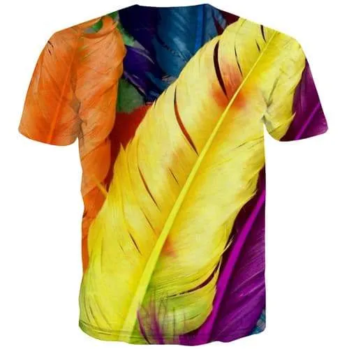 Feather T-shirt Men Colorful Tshirts Cool Harajuku Shirt Print Painted Tshirt Anime Psychedelic T-shirts Graphic Short Sleeve