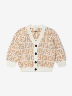 Fendi Baby FF Logo Cardigan in Beige