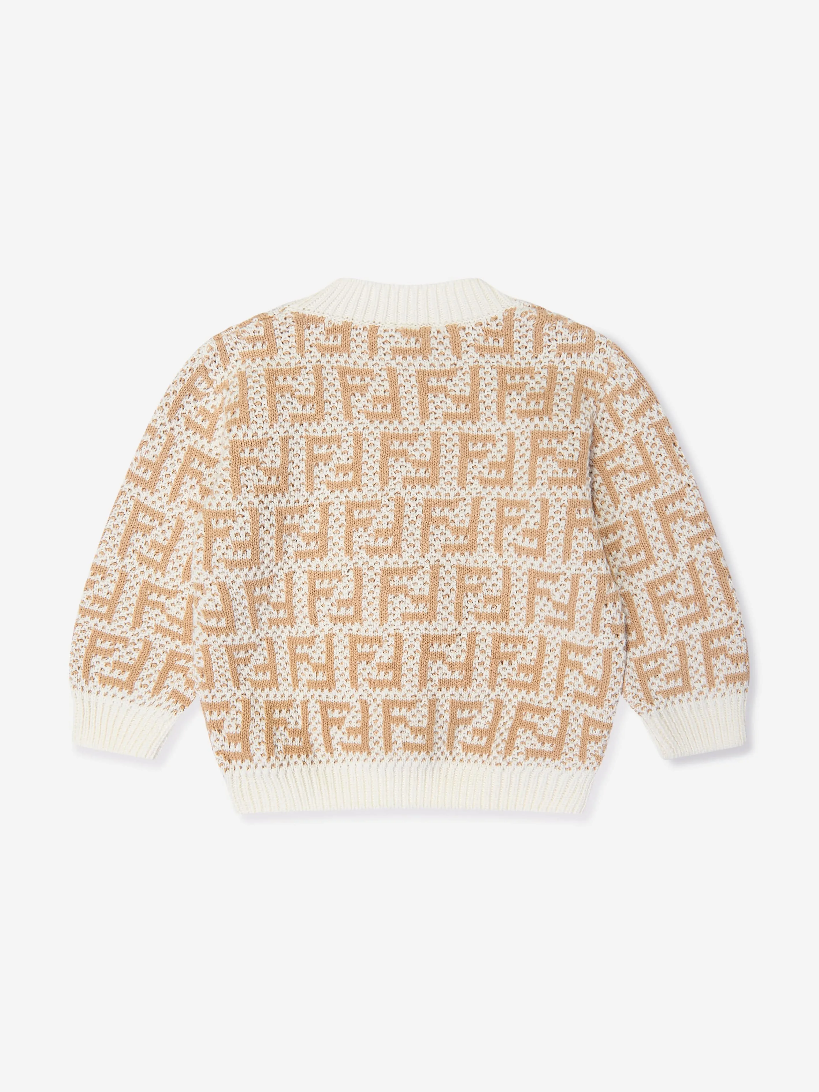 Fendi Baby FF Logo Cardigan in Beige