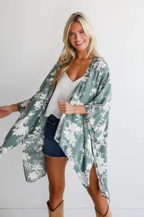 FINAL SALE - Feeling Flouncy Sage Floral Kimono