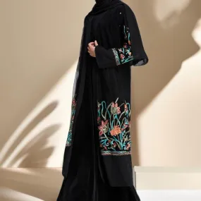 Floral Embroidered Cardigan Evening Gown