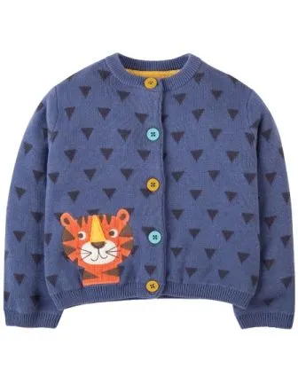 Frugi Baby Kids Little Betsy Blue/Tiger Cardigan