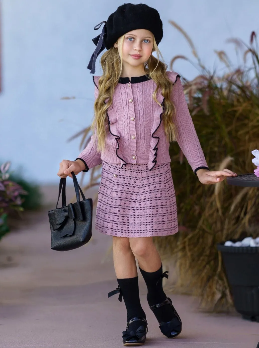 Future Leader Classy Blush Cardigan And Skirt Set