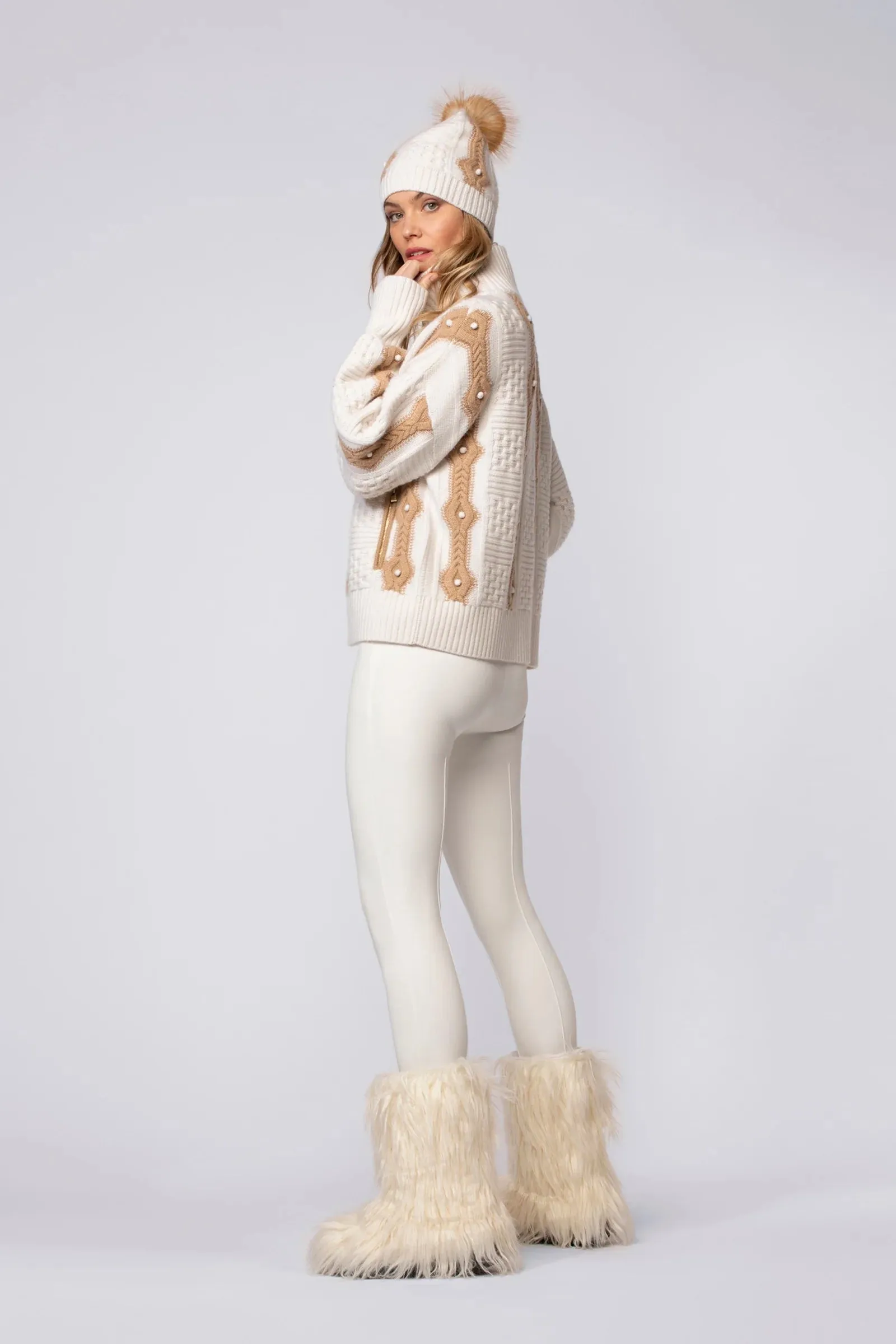 Gilda White Fancy Knit Zipped Cardigan