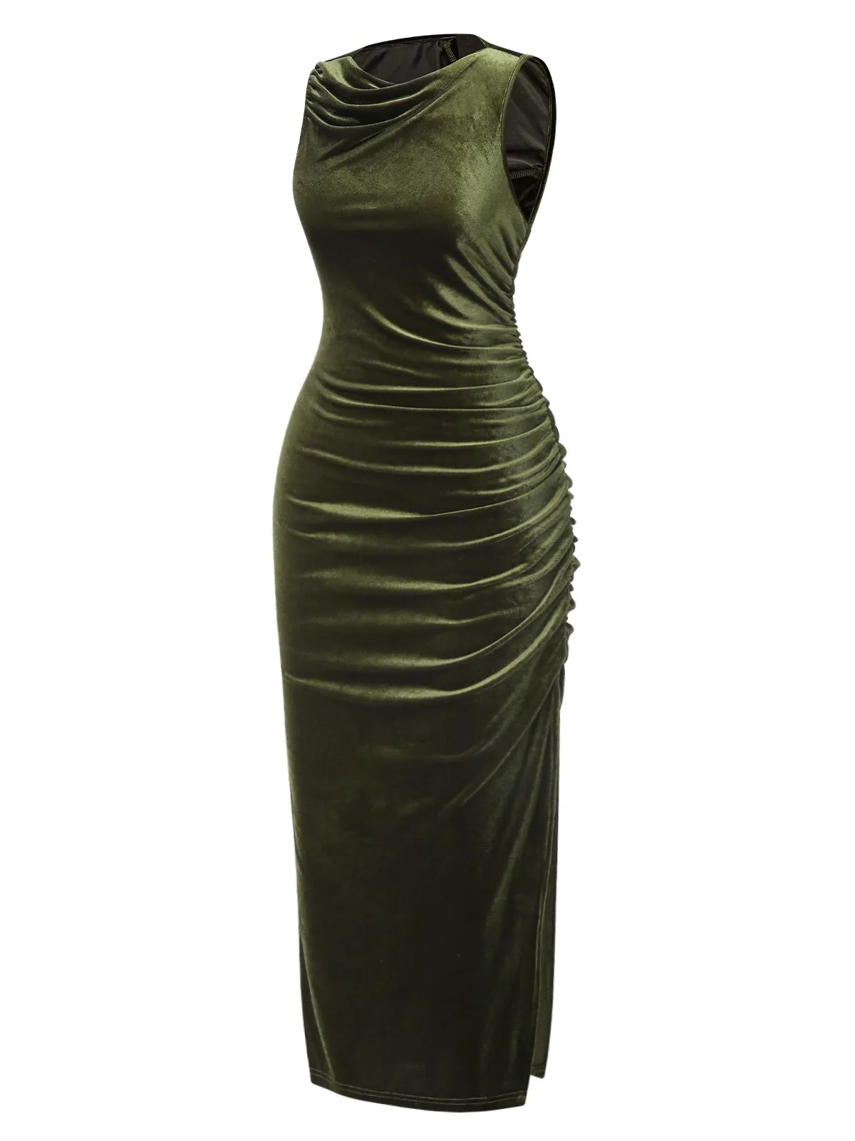 Green 1930s Velvet Pleated Bodycon Dress