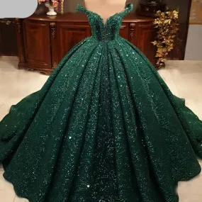 Green Prom Dresses, Sparkly Prom Dresses, Sequins Prom Dresses, Ball Gown Prom Dresses     fg488