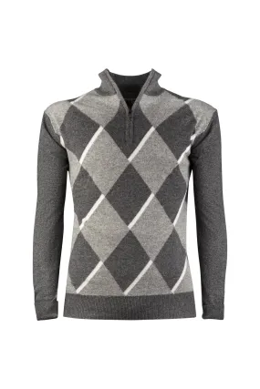 Grey Diamond  Zip-Neck Sweater