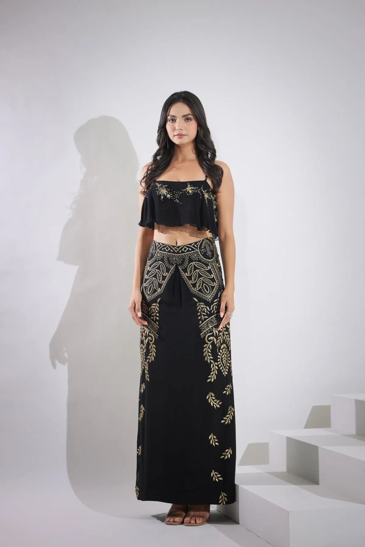 Haseena kohl  black top skirt set