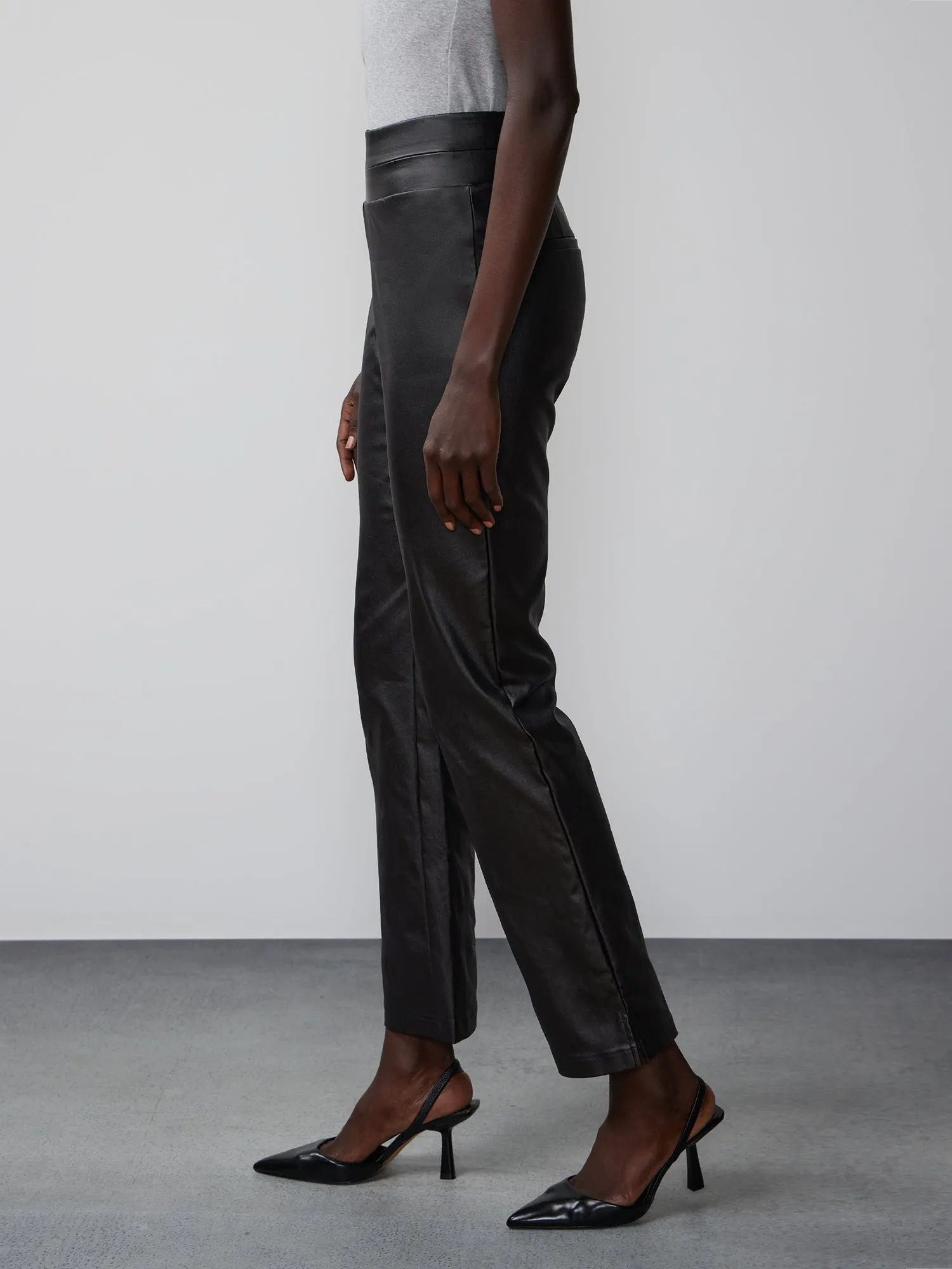 High Rise Coated Whitney Side Slit Pants