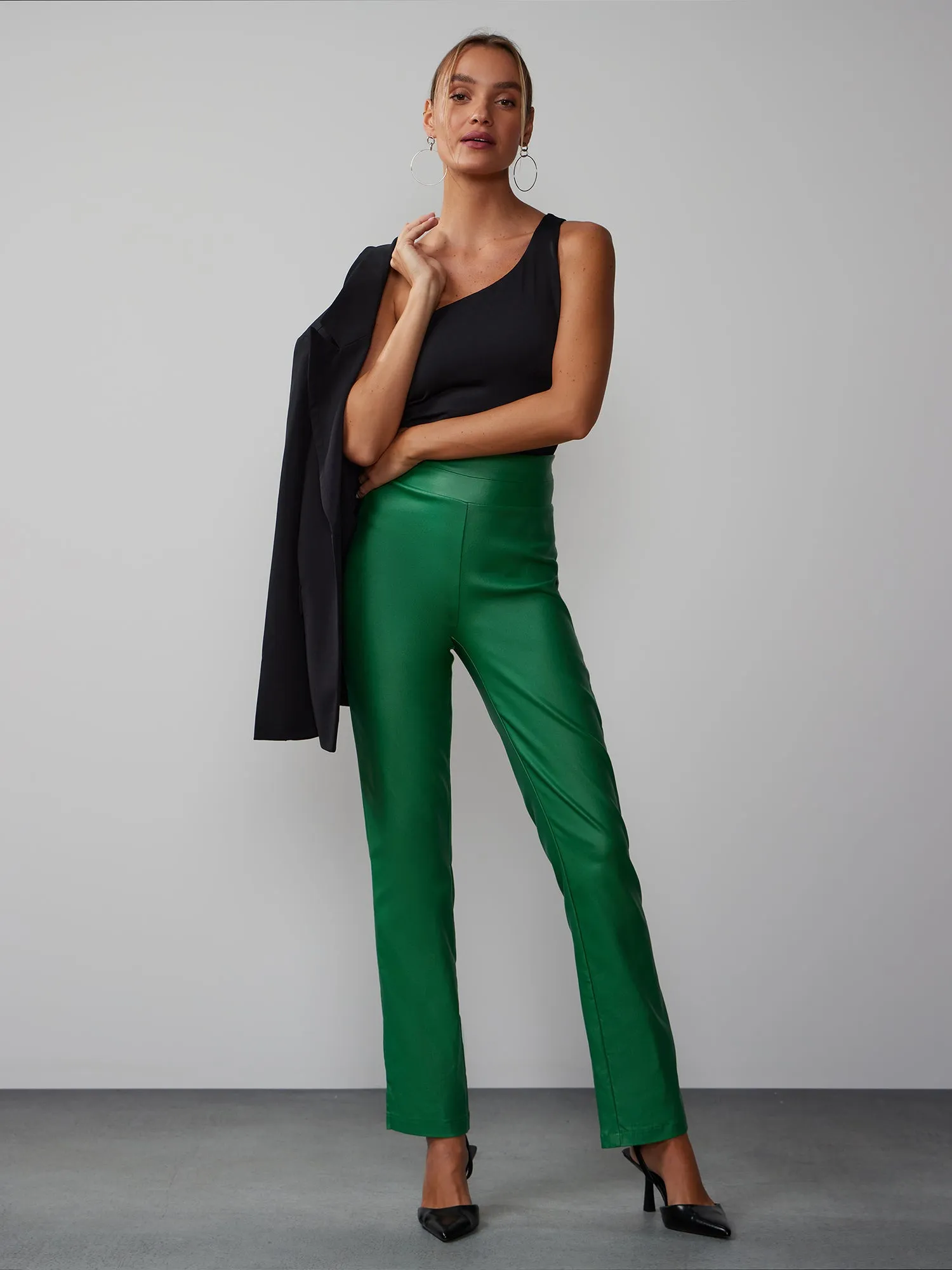 High Rise Coated Whitney Side Slit Pants