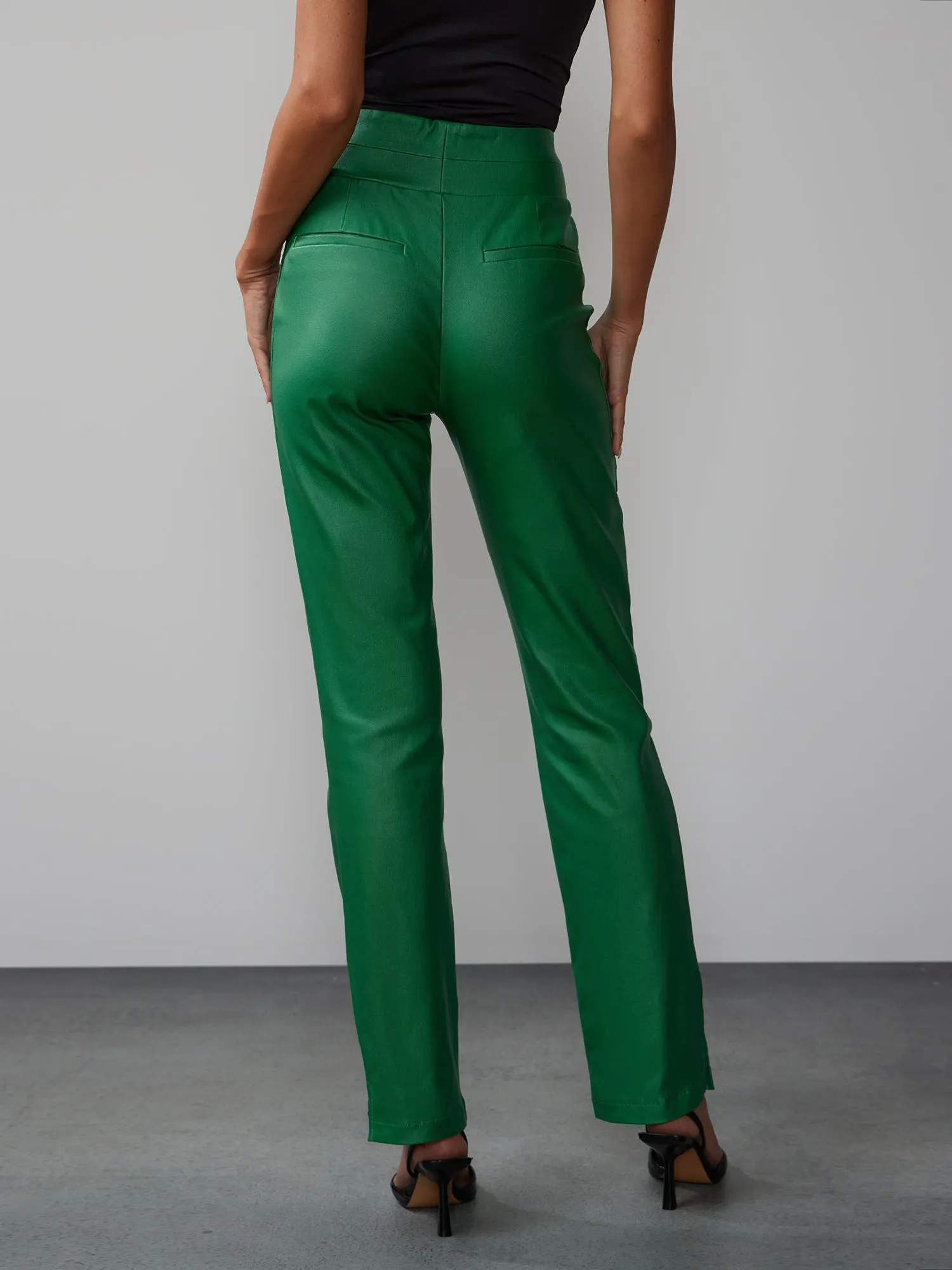 High Rise Coated Whitney Side Slit Pants