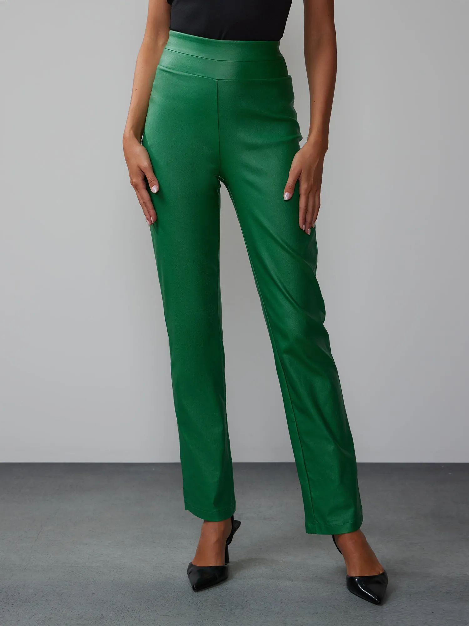 High Rise Coated Whitney Side Slit Pants