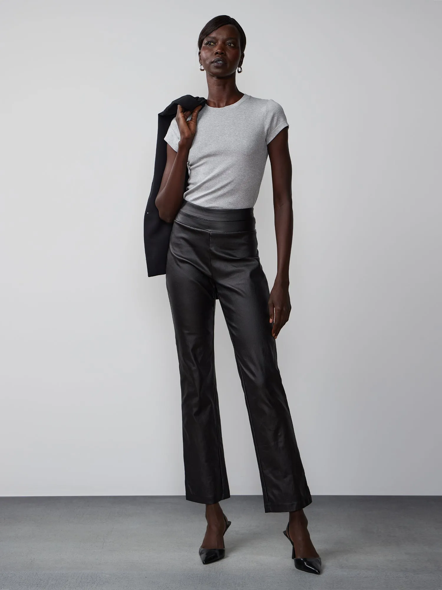 High Rise Coated Whitney Side Slit Pants