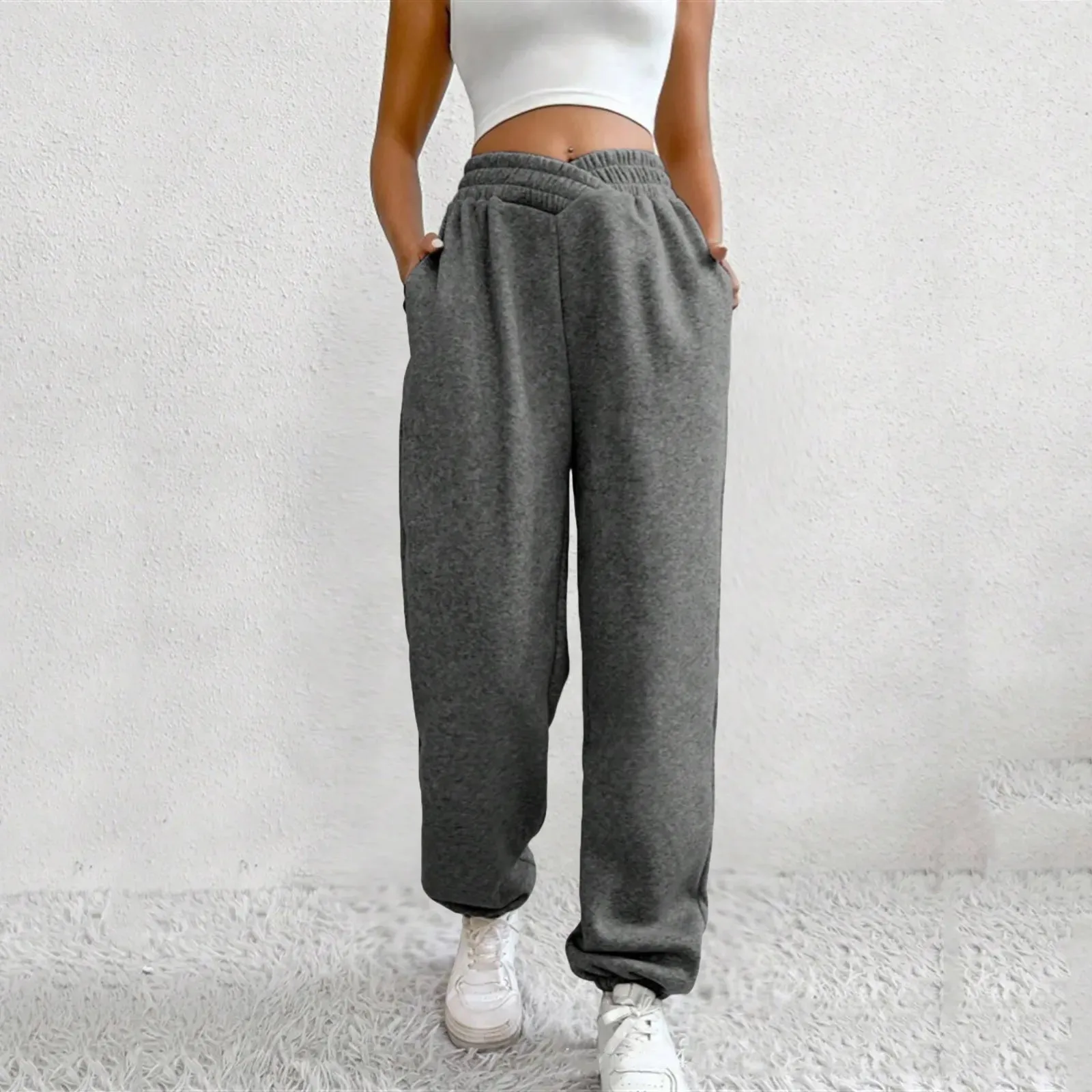 High Waist Loose Pockets Training Sports Baggy Fall Winter Pants