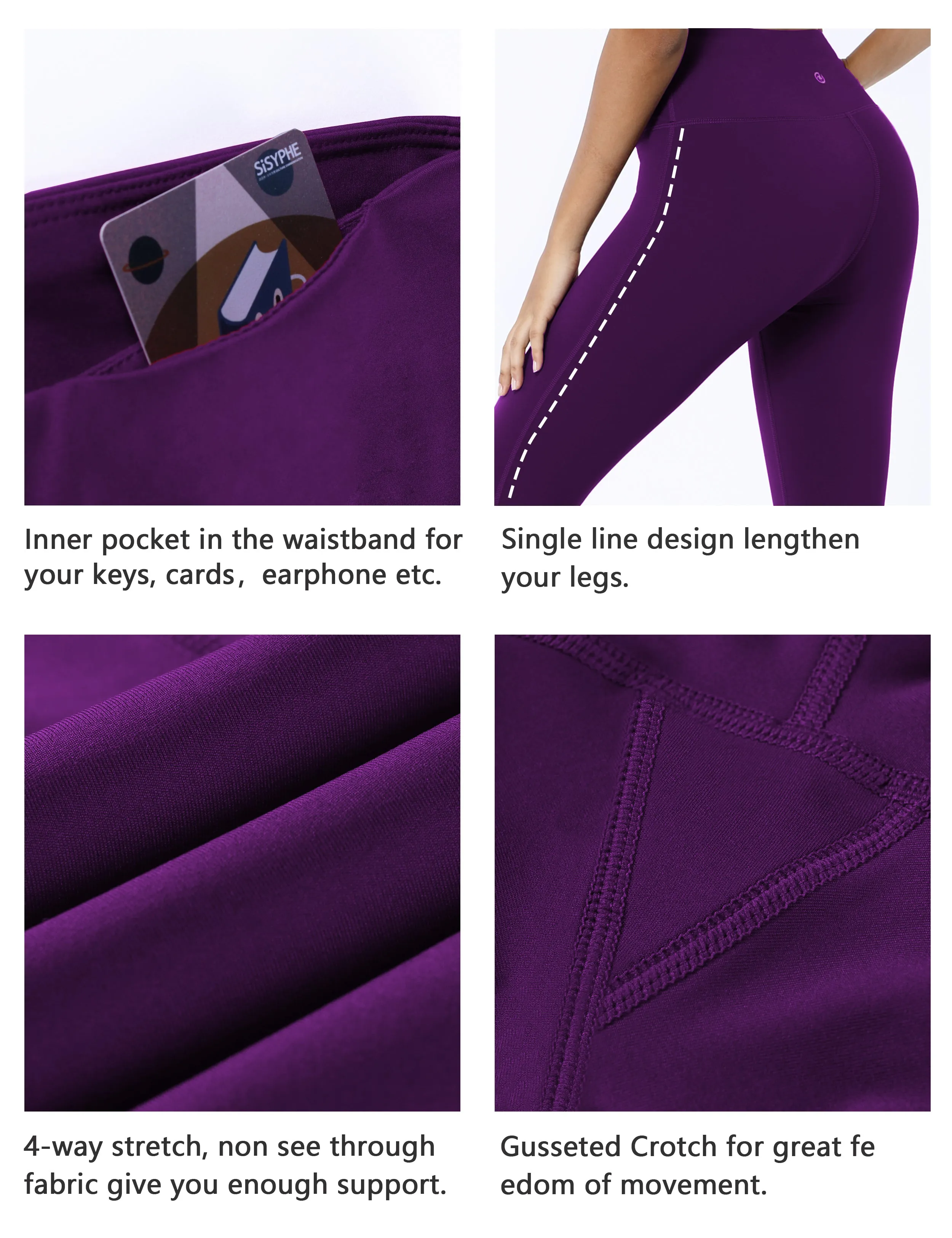 High Waist Side Line Yoga Pants eggplantpurple