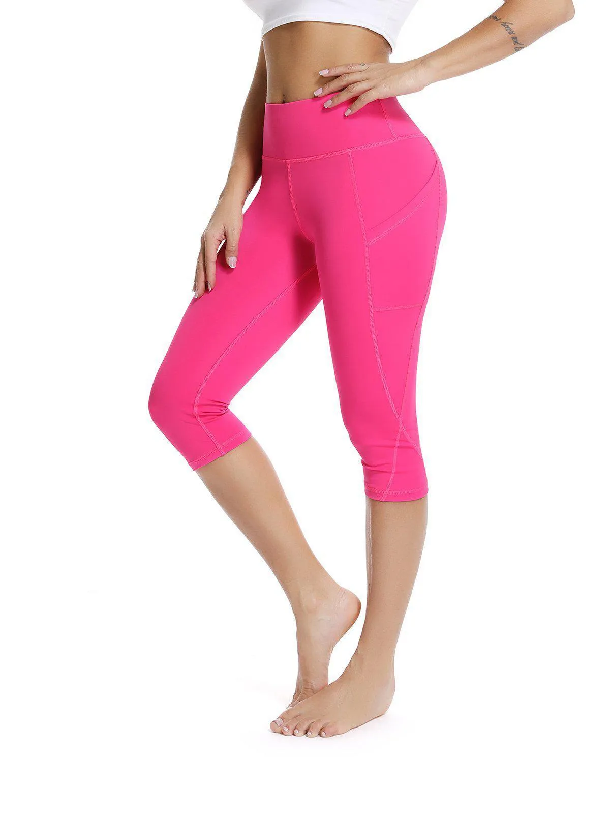 High Waist Solid Color Capris Yoga Pants