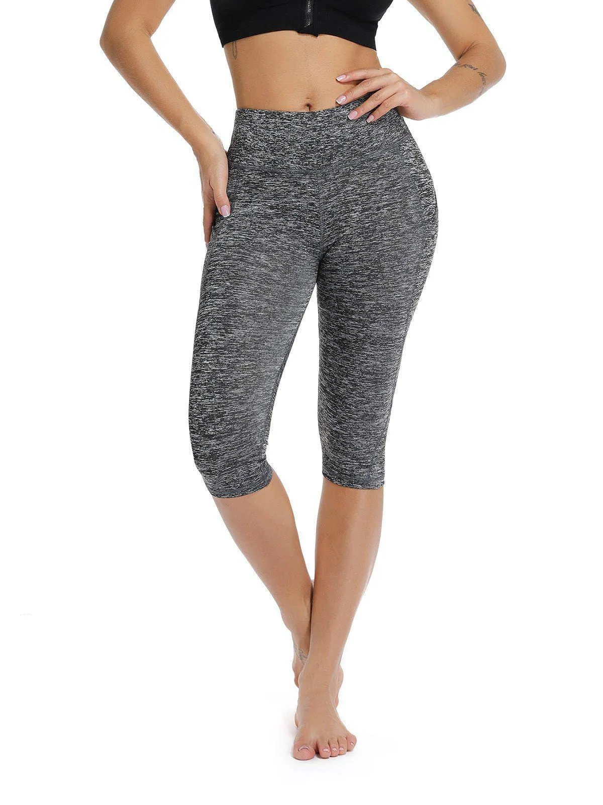 High Waist Solid Color Capris Yoga Pants