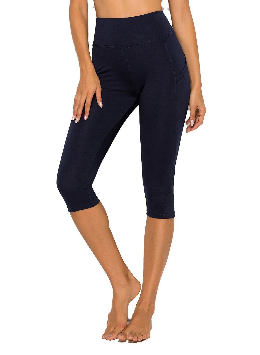 High Waist Solid Color Capris Yoga Pants