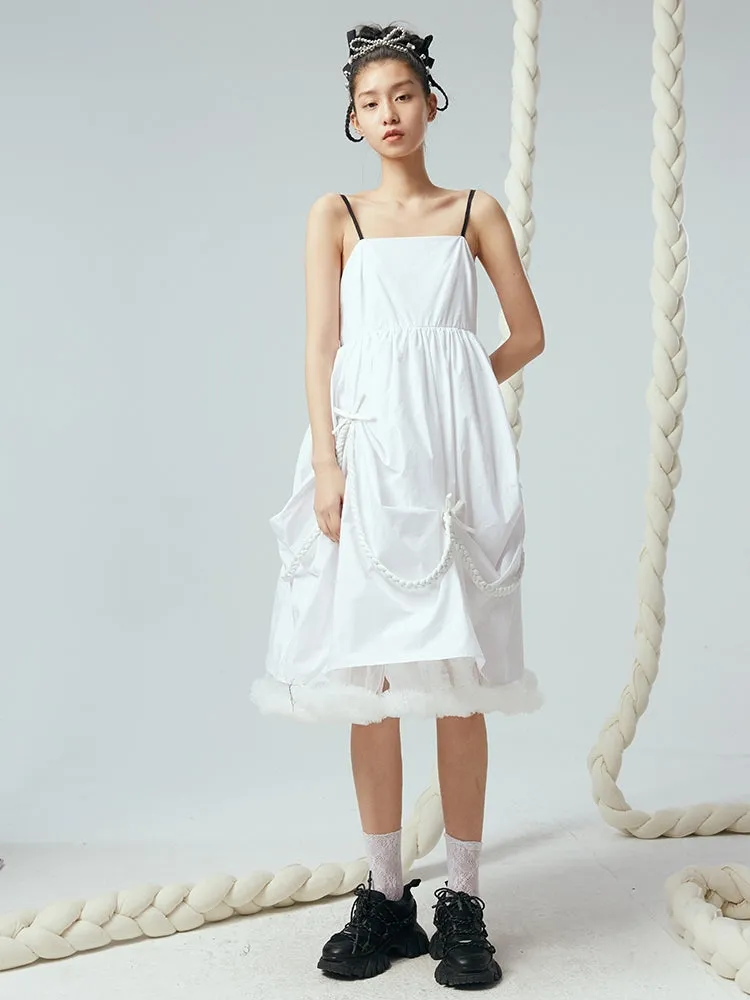 Irregular Drape Hem Braided Mesh Slip Dress