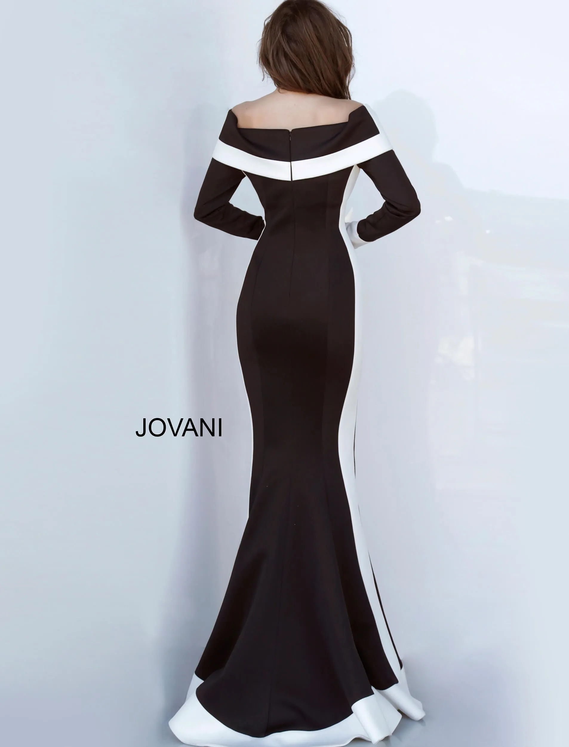 Jovani 4062 black and white long sleeve evening gown