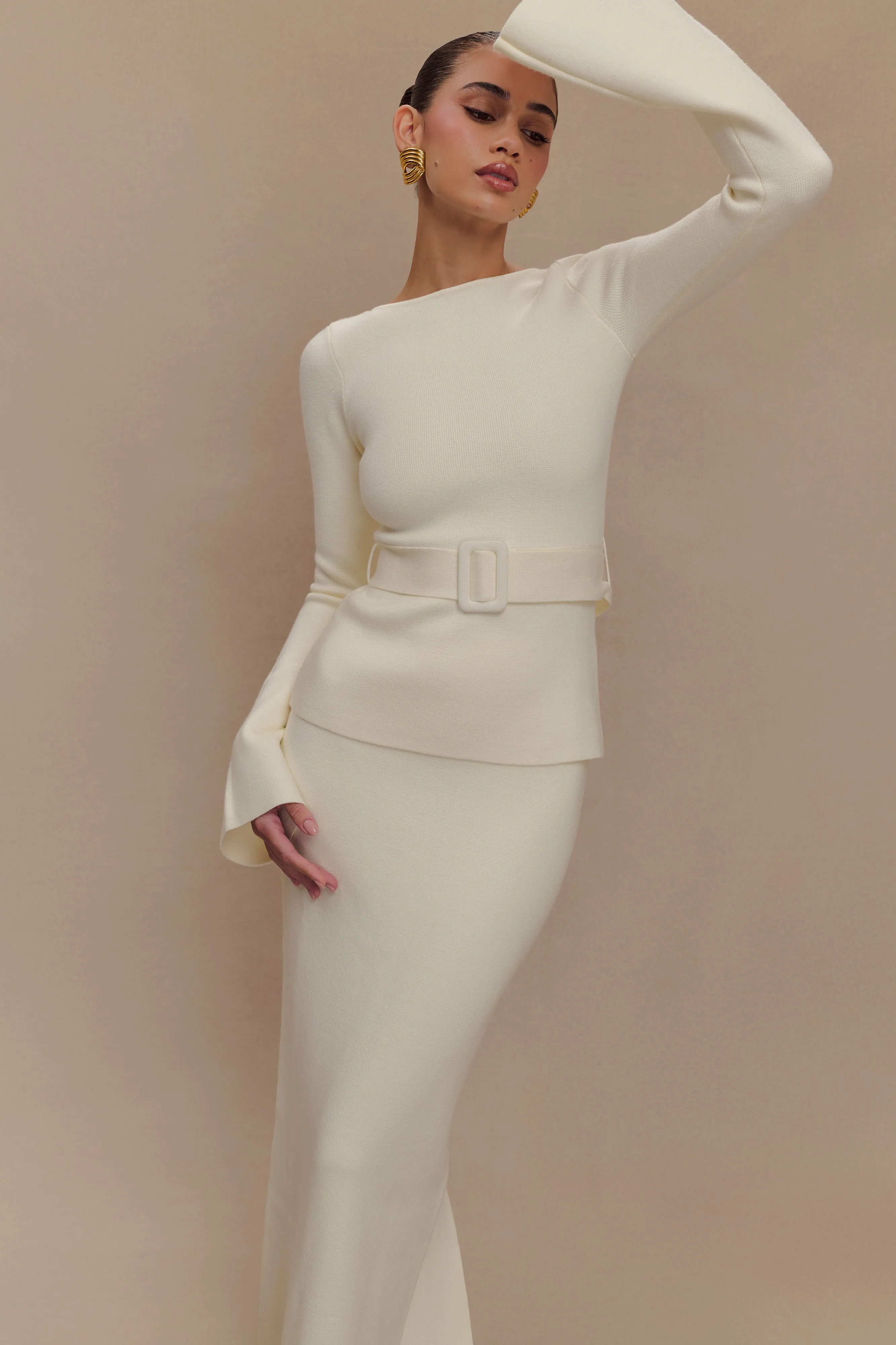 Justine Belted Knit Top - Ivory