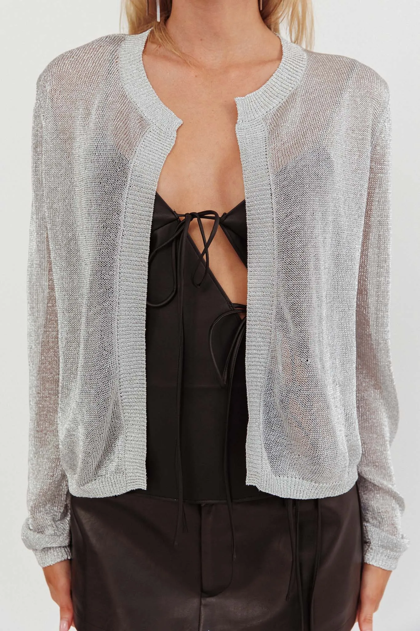 Kali Metallic Knit Cardigan Silver