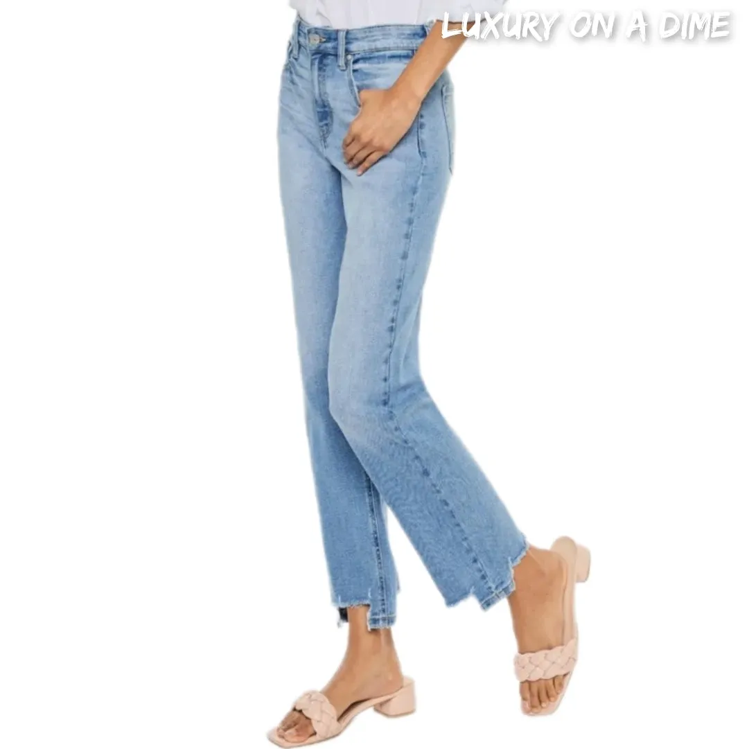 KanCan High-Rise Waist Distressed Raw Hem Wide Leg Mom Denim Jean Pants