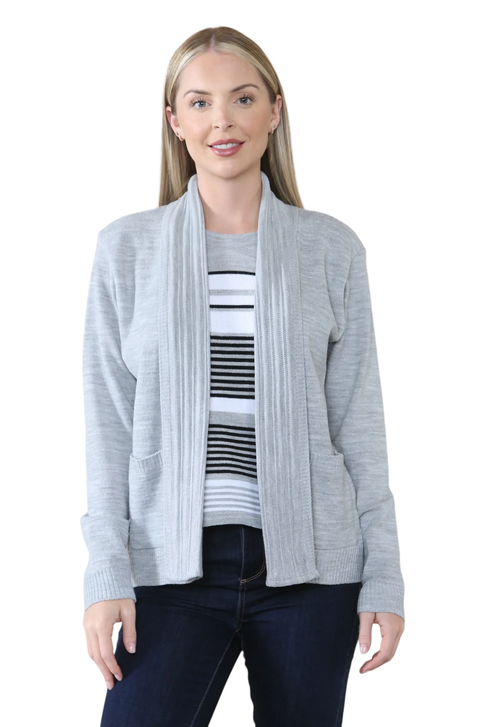 Ladies Twin Set Stripped Sweater Women's Knit Stripe Tank Top Cardigan Jumper