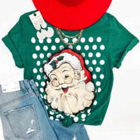 Last Chance Size Small & 3XL | Vintage Santa Short Sleeve Graphic Tee with Polka Dots in Green