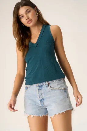 Let Me Know Relaxed Slub V Neck Tank - Oceanic Teal