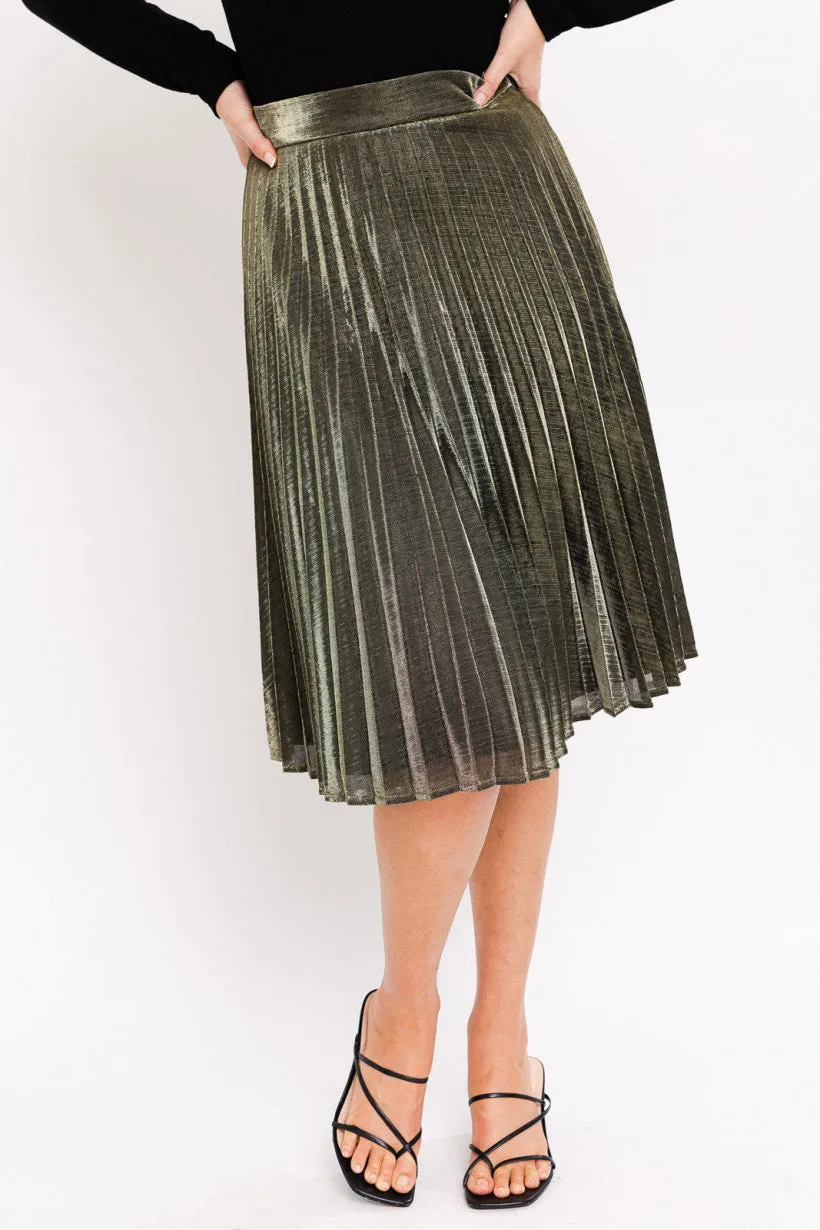 Let's Party Metallic Pleated Skirt in Gold