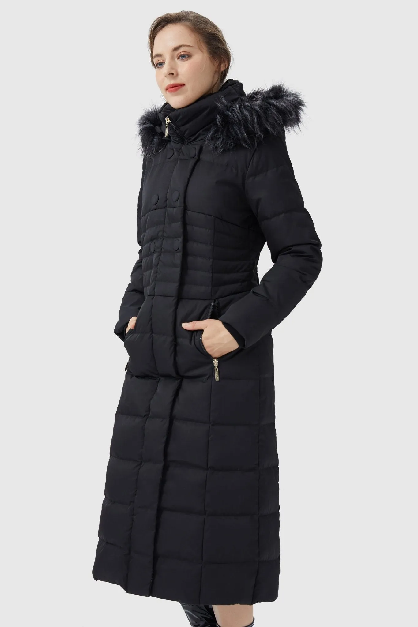 Long Puffer Coat with Hood Fur