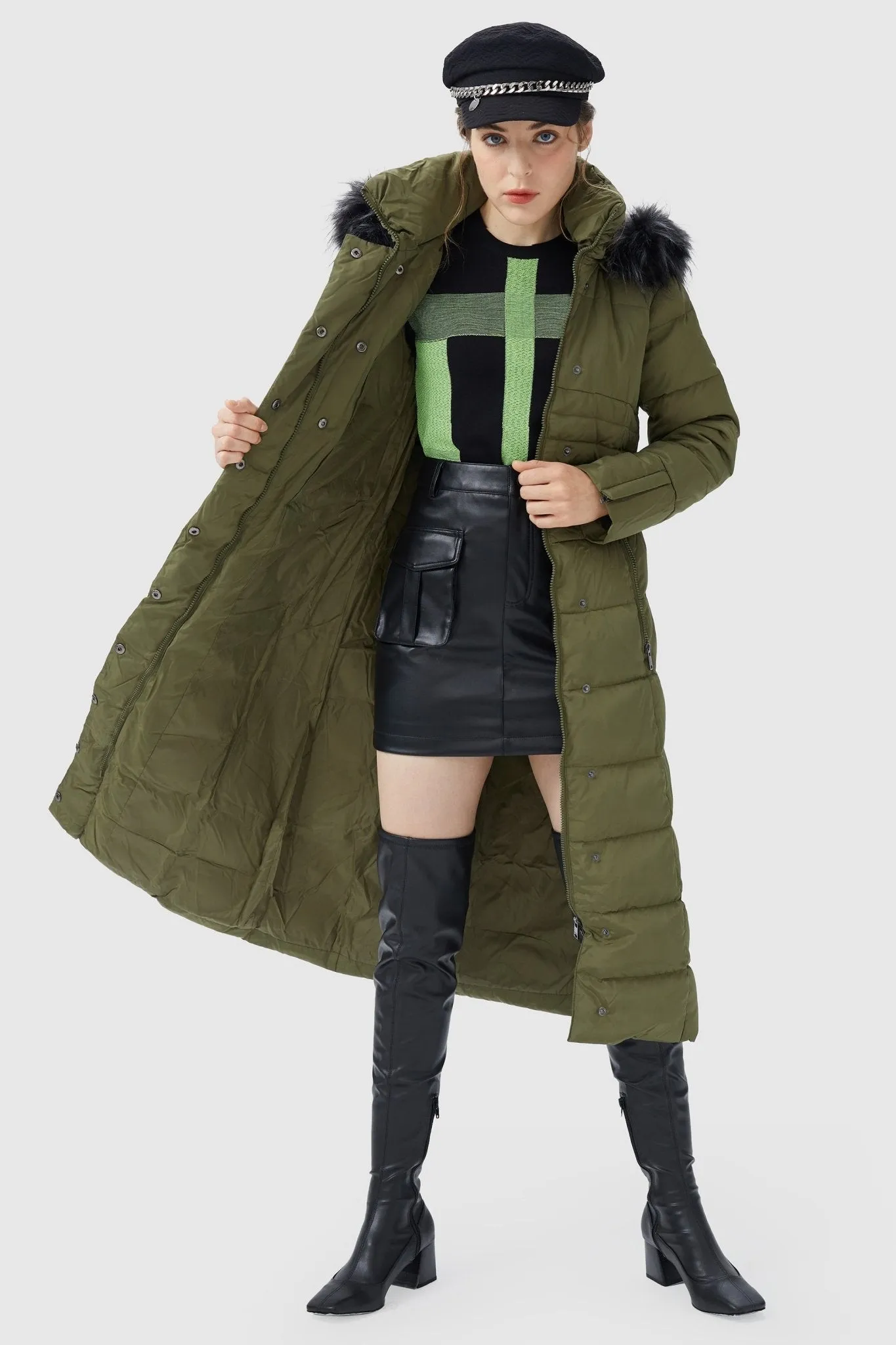 Long Puffer Coat with Hood Fur